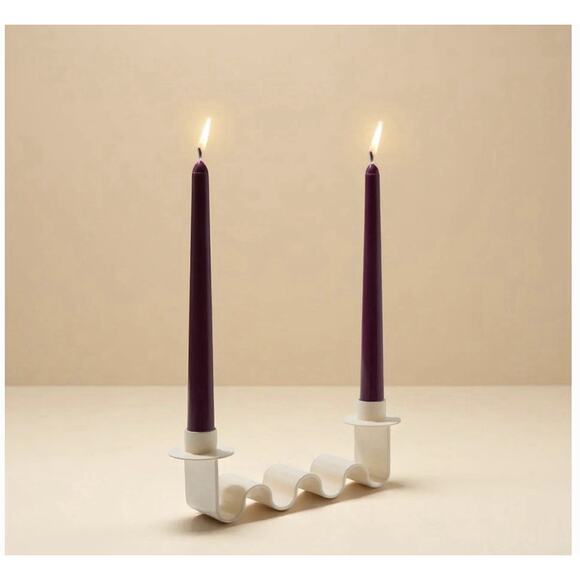 MESO MODERN CREAM WHITE TWO SIDED TAPER CANDLE HOLDER NEW IN BOX - Picture 1 of 5